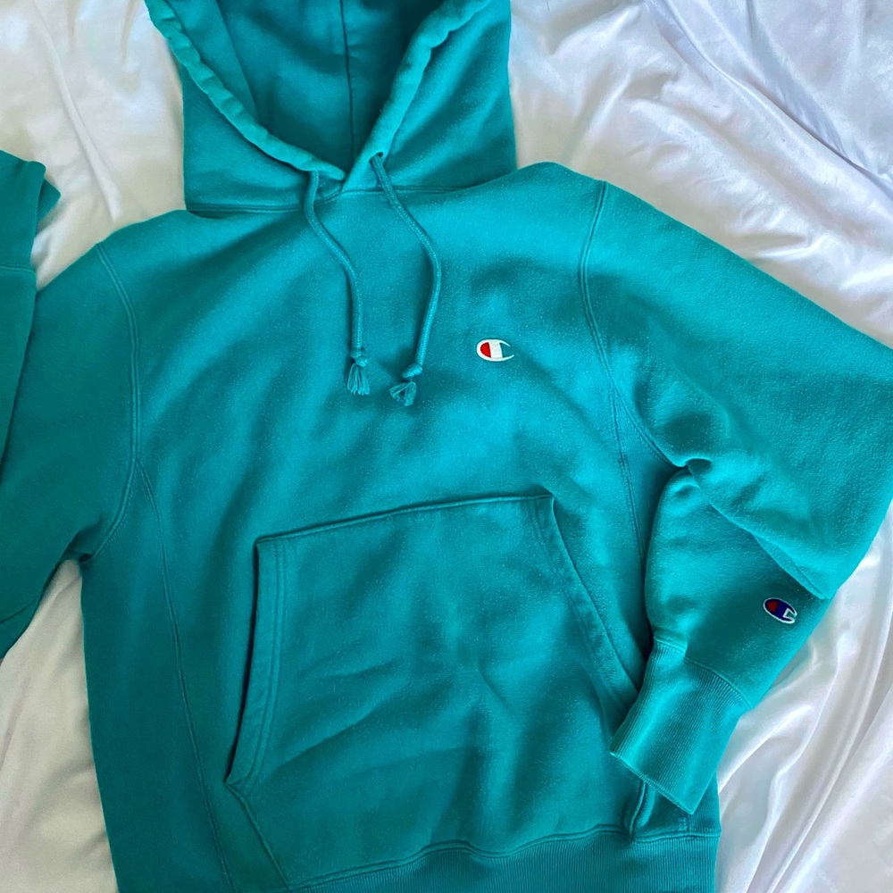 Turquoise Champion Reverse Weave Hoodie